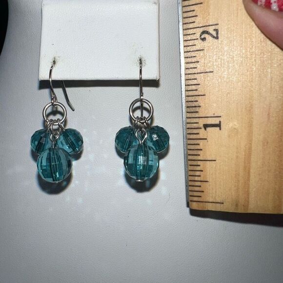 Triple Turquoise Faceted Bead Earrings (Looks Like Mickey Heads) - Picture 5 of 7